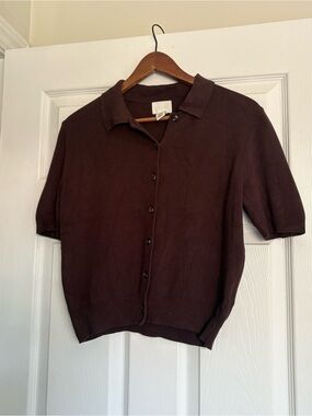 H&M Dark Brown Short-Sleeve Button-Up Cardigan